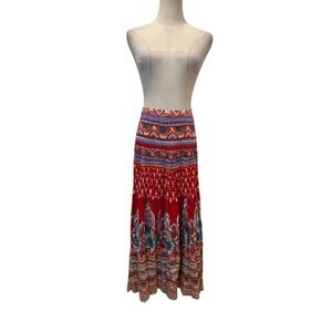 Vtg Harold's Red Skirt Paisley Boho Beaded Midi Cotton Festival Western Cottage